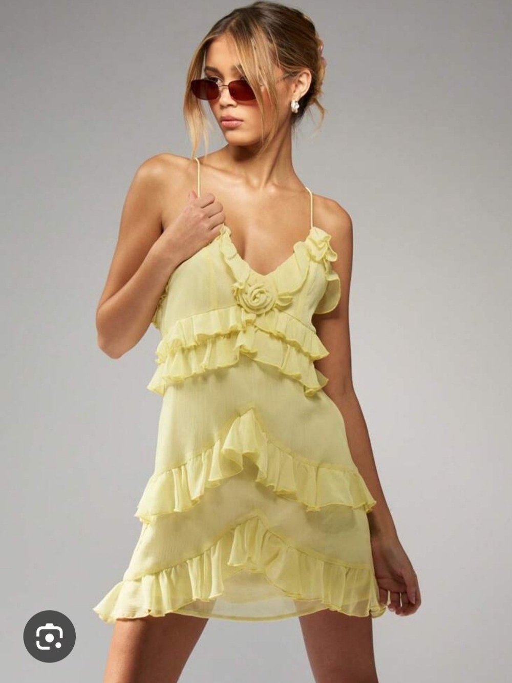 Yellow Ruffled Spaghetti Strap Mini Dress